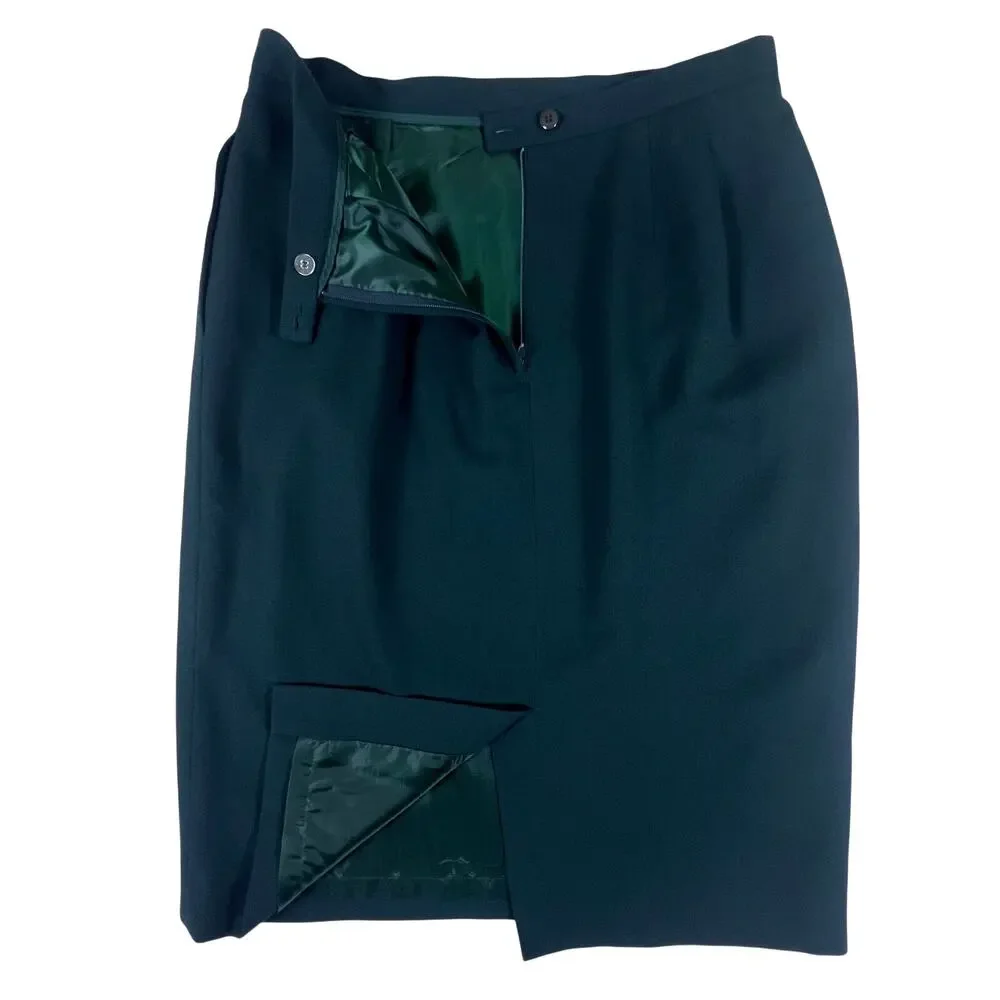 Vintage Christian Dior Skirt Suit Wool Green Blazer Skirt 2 Piece 80s 90s USA
